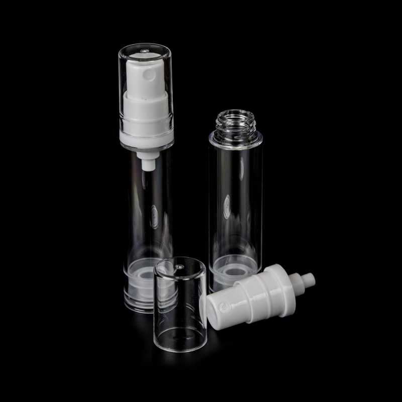 Průhledná plastová airless lahvička o objemu 10 ml , která je ideální pro uskladnění různých sér, jako například hyaluronové. Funguje na principu