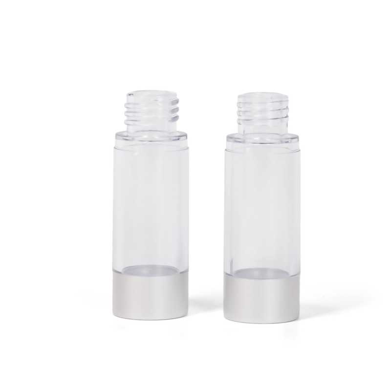 Airless láhev, průhledná se stříbrným spodkem, 15 ml
