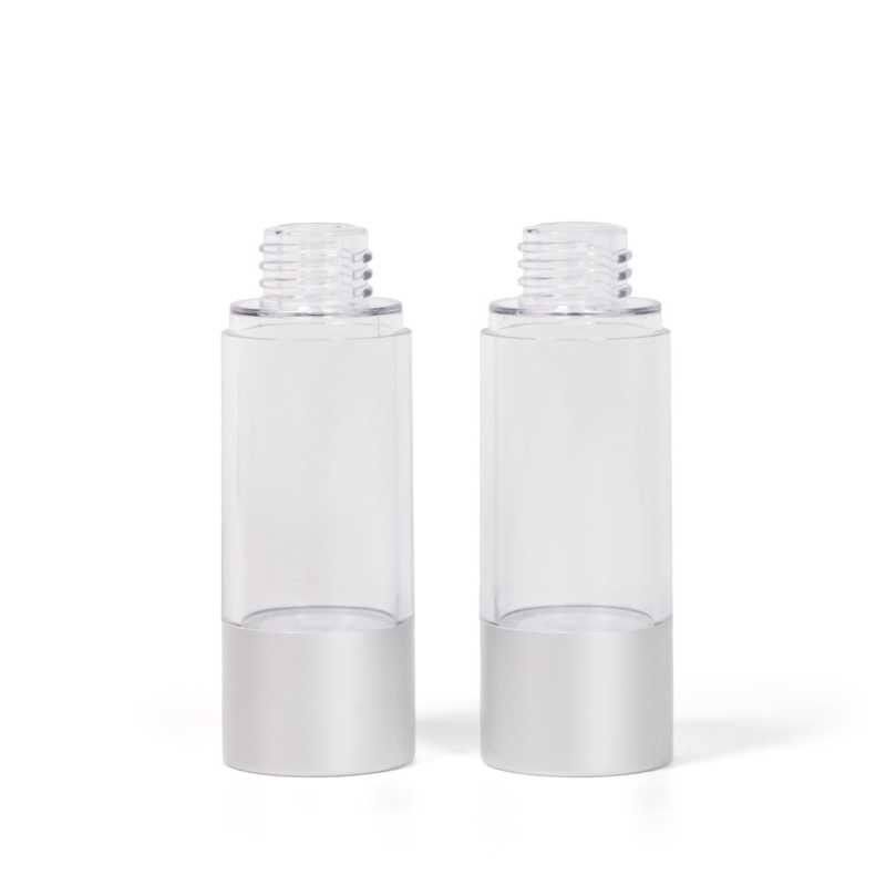 Airless láhev, průhledná se stříbrným spodkem, 30 ml