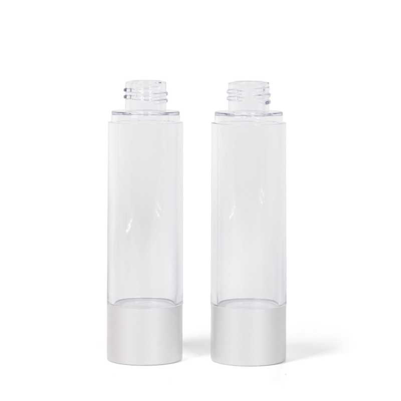 Airless láhev, průhledná se stříbrným spodkem, 50 ml