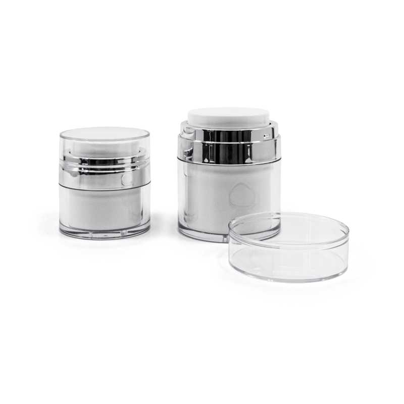 Airless kelímek, bílý, stříbrný lem, 50 ml