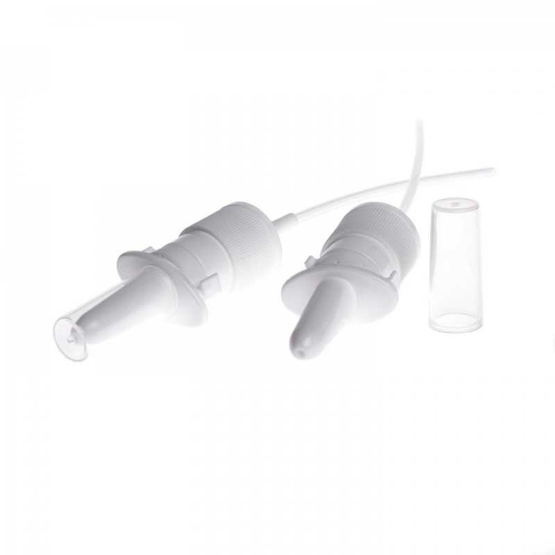 Bílýplastový aplikátor nosní tekutiny. Nosní sprej je vhodný pro kombinaci se všemi skleněnými lahvičkami s hrdlem 18 mm.
Obal je certifikován pro 