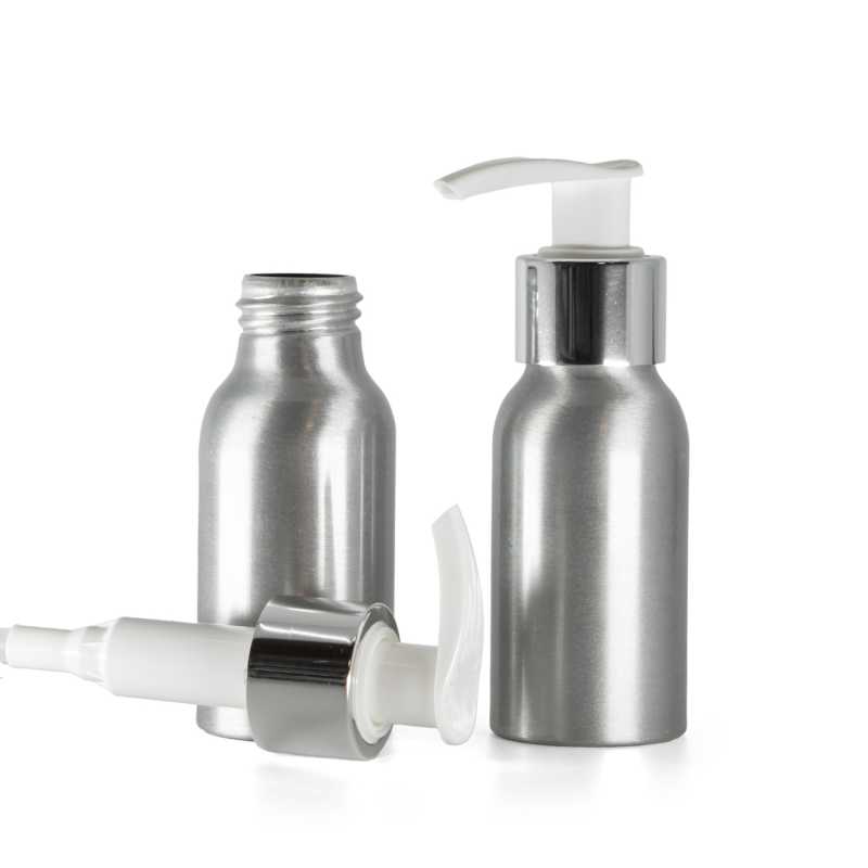Hliníková lahvička, bílo-stříbrný dávkovač 50 ml