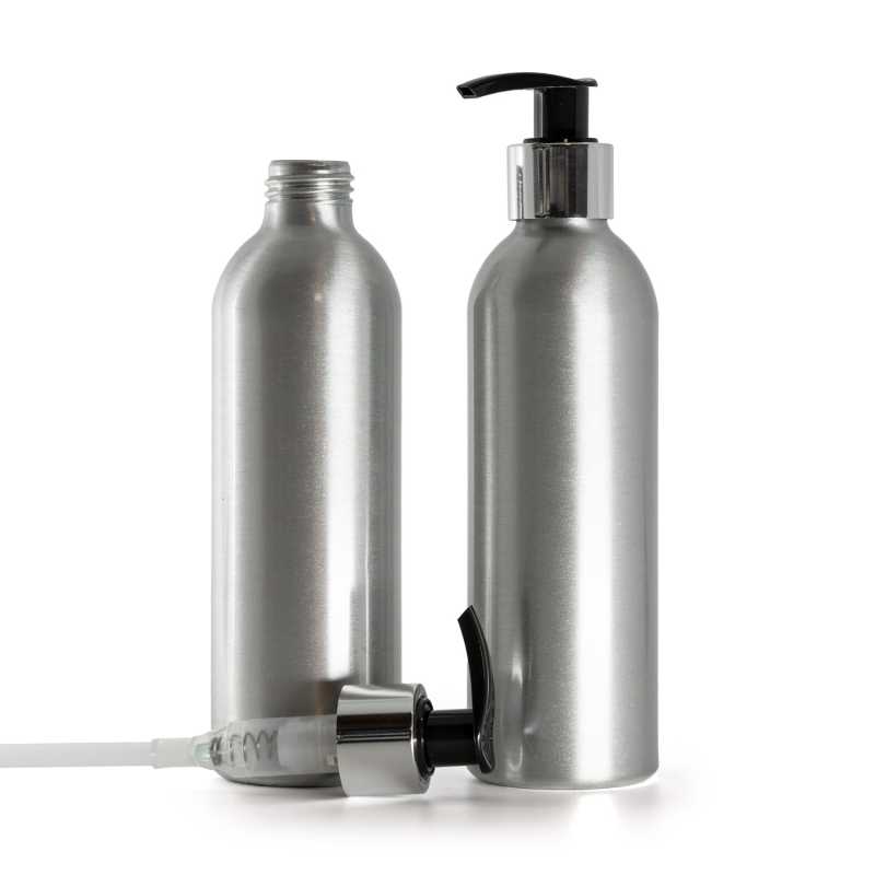 Hliníková lahvička, černo-stříbrný dávkovač, 225 ml