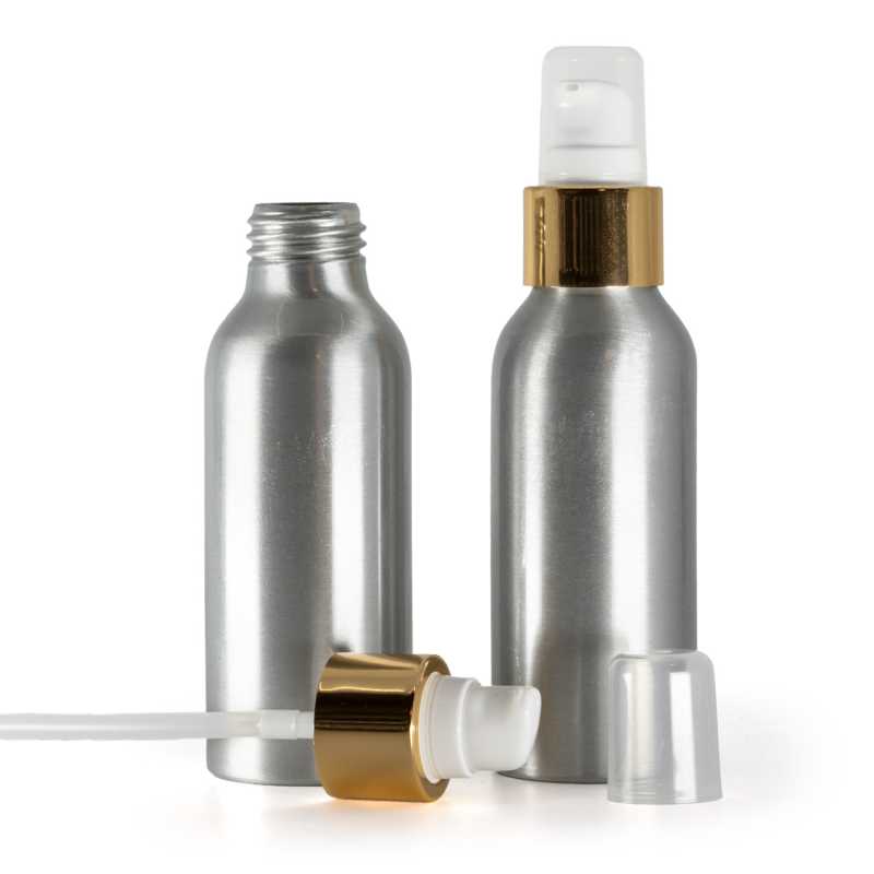 Hliníková lahvička, dávkovač s krytkou, bílo-zlatý, 100 ml