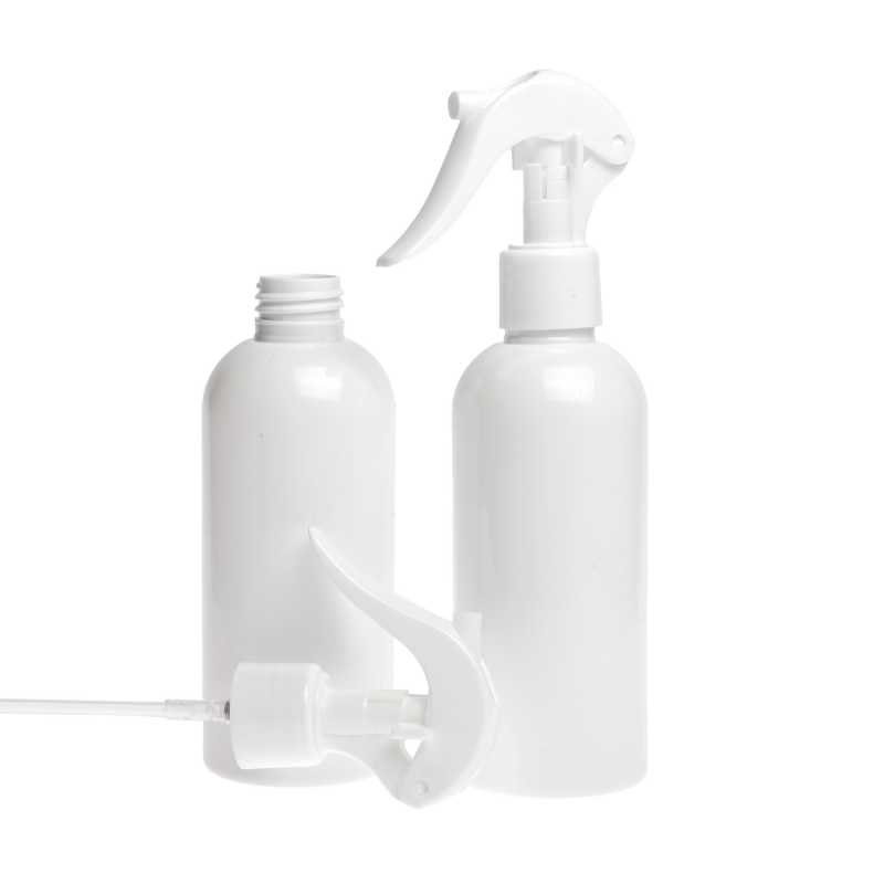 Plastová láhev, bílá, bílý pákový rozprašovač, 200 ml