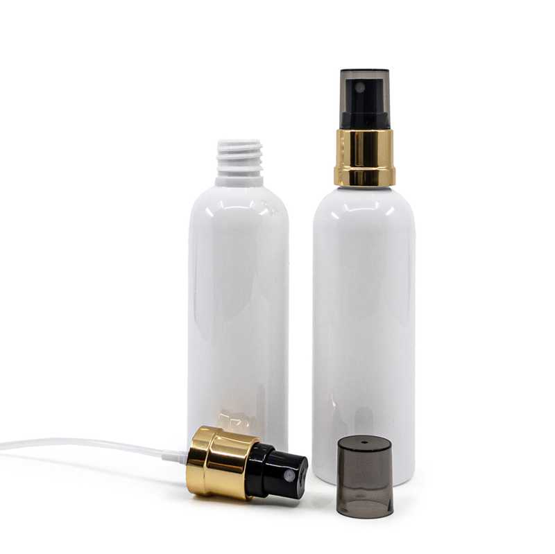 Plastová lahvička bílá, černo-zlatý rozprašovač, dýmový kryt, 100 ml