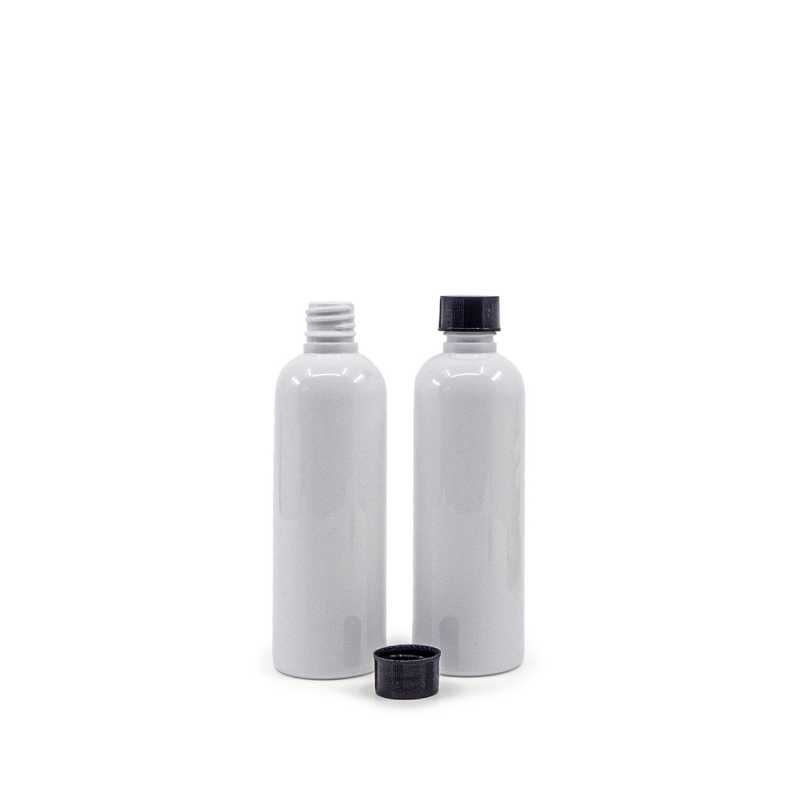 Plastová láhev bílá, černý uzávěr, 100 ml