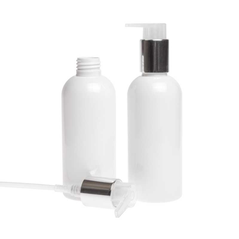 Plastová láhev, bílá, dávkovač, stříbrný, 200 ml