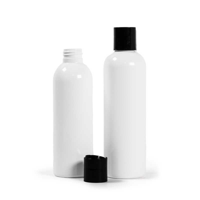Plastová láhev, bílá, disc top černý, 250 ml