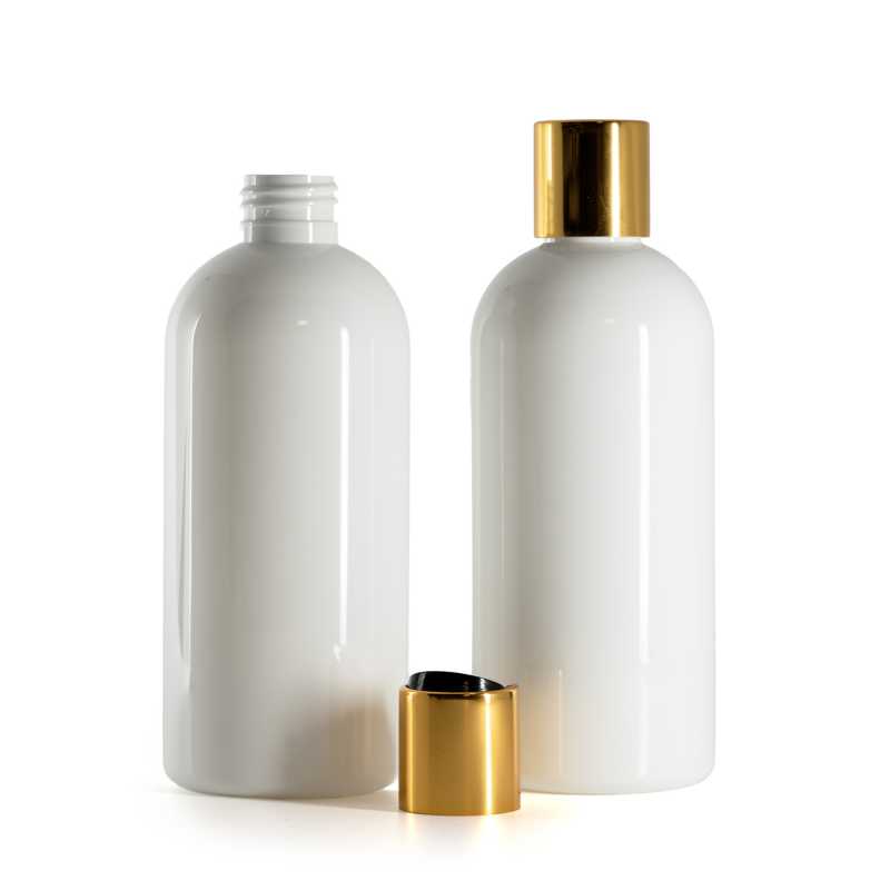 Plastová láhev, bílá, disc top uzávěr, zlatý, černý vrch, 300 ml