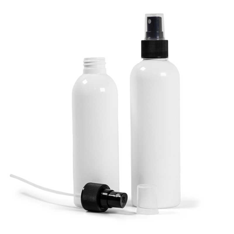 Plastová láhev, bílá, černý rozprašovač, 250 ml