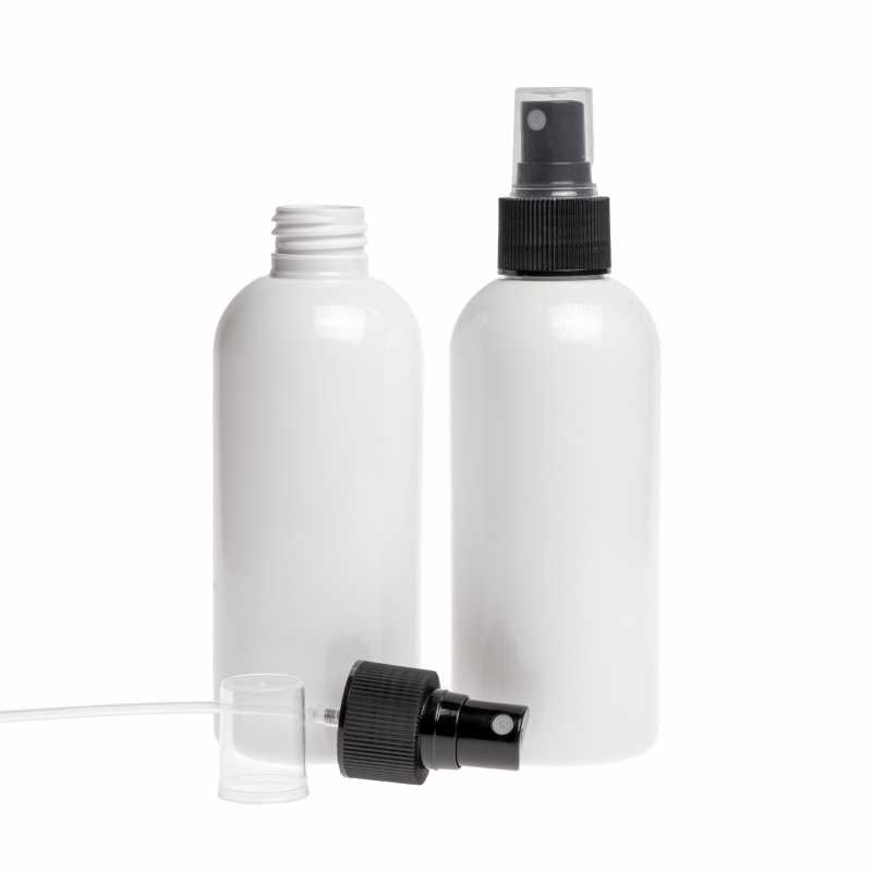 Plastová láhev, bílá, rozprašovač černý, 300 ml