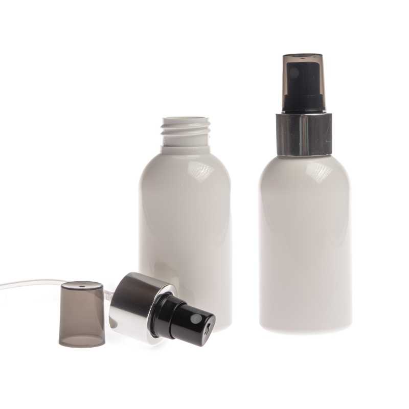 Bílá plastová láhev z PET s lesklým povrchem.
Objem: 100 ml, celkový objem 117 mlVýška láhve: 99 mmPrůměr láhve: 44 mmHrdlo: 24/410
Obal je certif