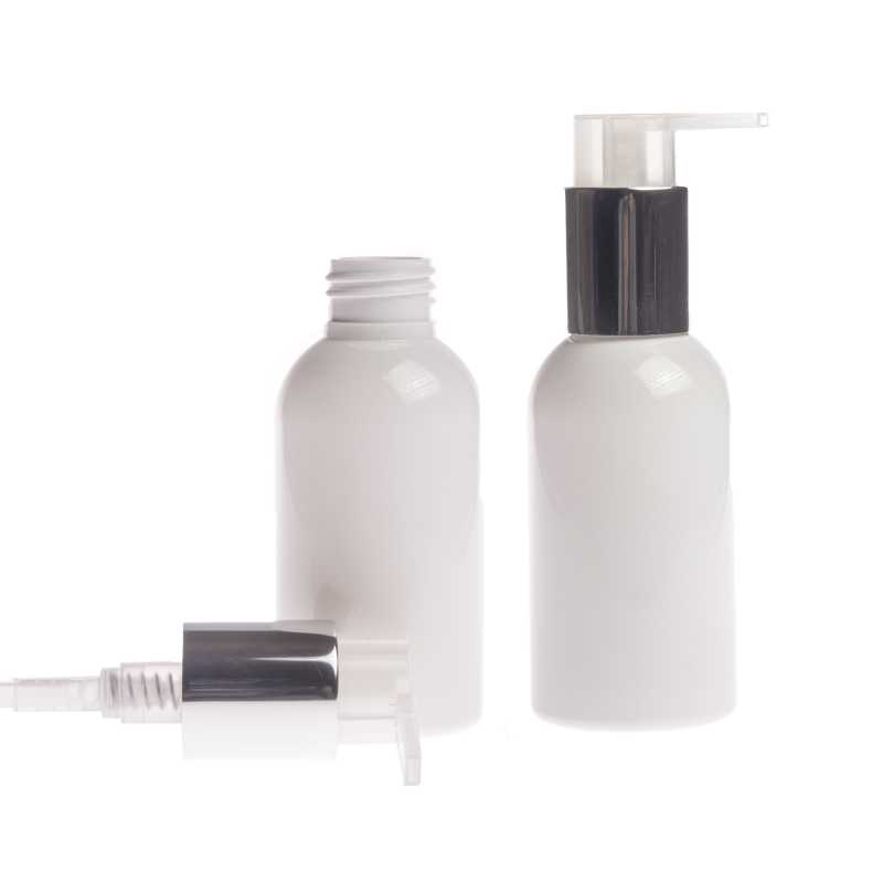 Plastová láhev bílá, stříbrný dávkovač, 150 ml
