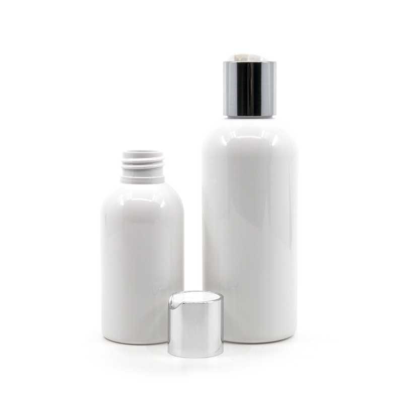 Bílá plastová láhev vyrobená z PET s lesklým povrchem. Objem: 200 ml, celkový objem 220 ml Výška láhve: 133mm Průměr láhve: 51 mm Hrdlo: 24/410 Oba