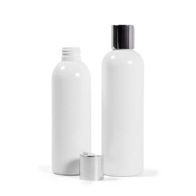Plastová láhev, bílá, stříbrný flip top, 250 ml