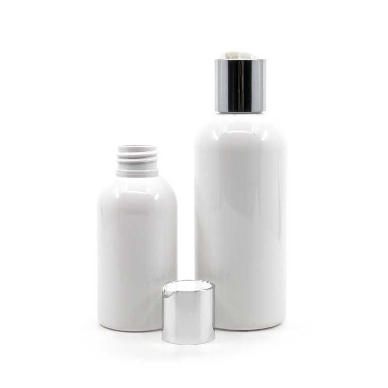 Plastová láhev, bílá, stříbrný flip top, 300 ml