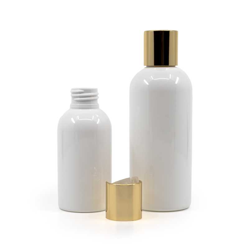 Plastová láhev, bílá, zlatý flip top, 100 ml