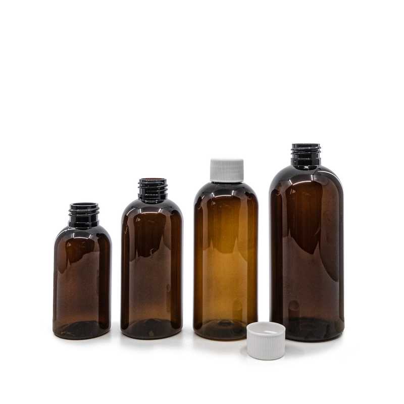 Plastová láhev, hnědá, bílý vrch, 150 ml