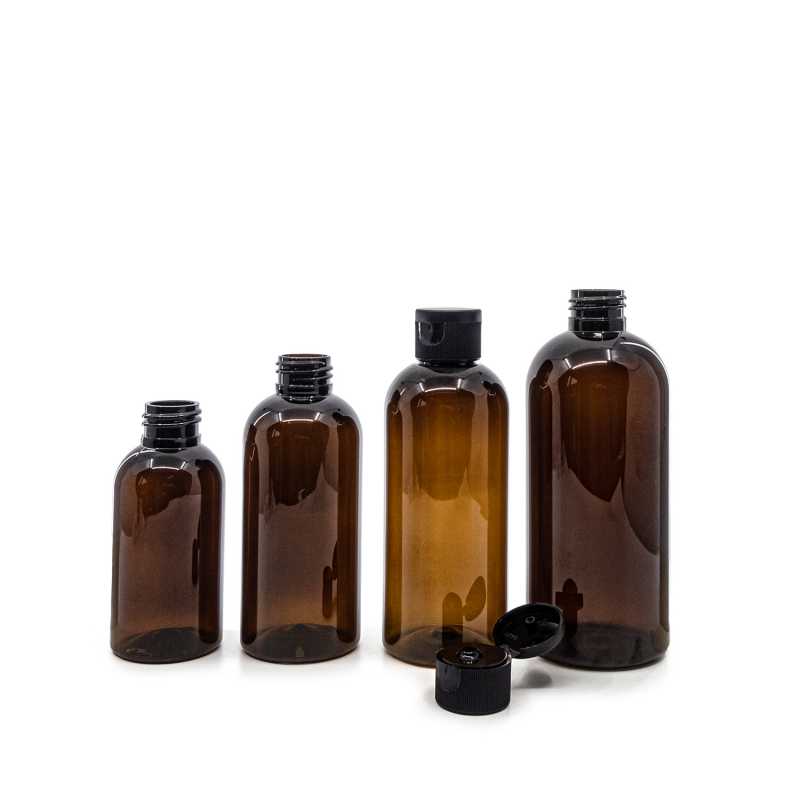 Plastová láhev, hnědá, černý flip top, 150 ml