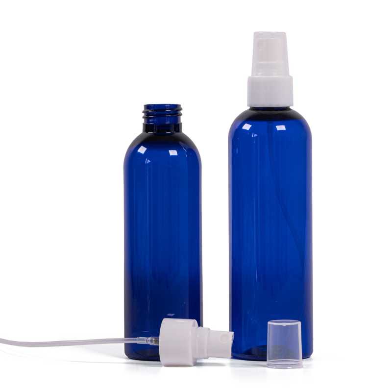 Plastová láhev, modrá, bílý rozprašovač, 200 ml
