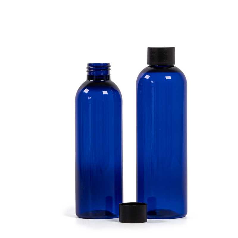 Plastová láhev modrá, černý uzávěr, 250 ml