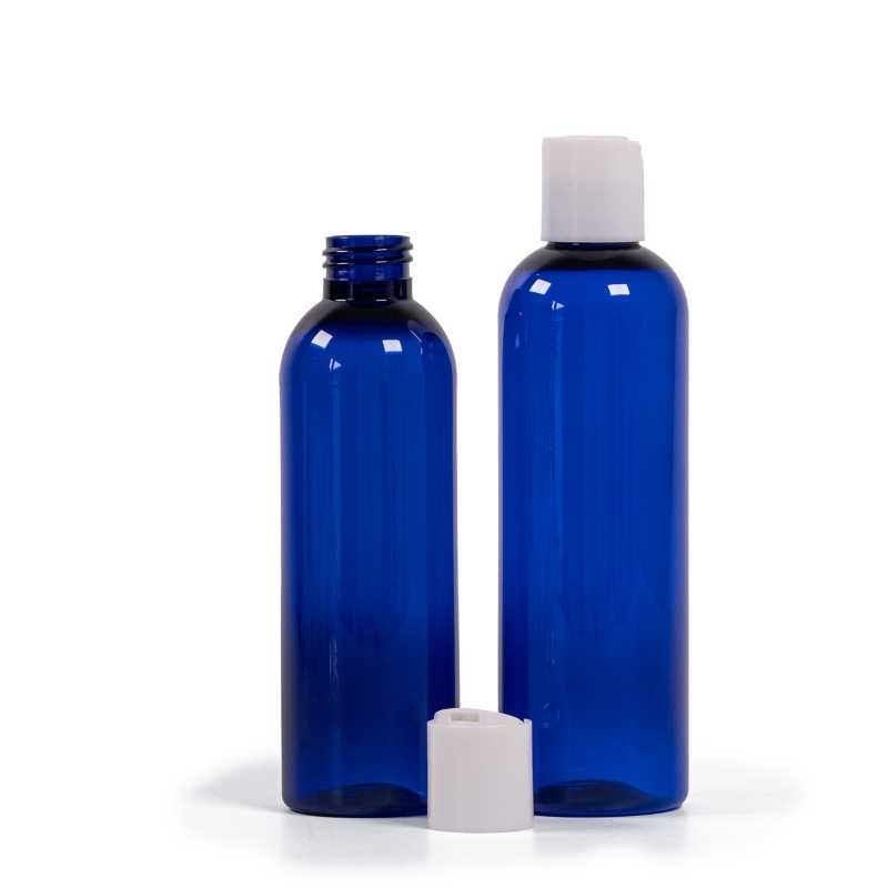 Plastová láhev, modrá, disc top bílý, 200 ml