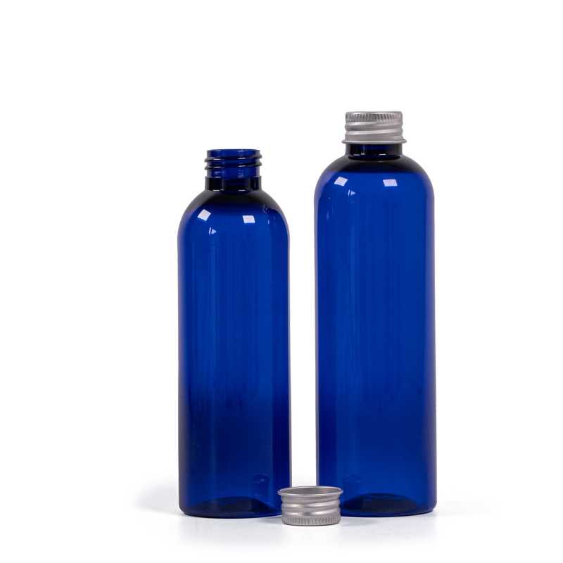 Plastová láhev, modrá, hliníkový uzávěr, 200 ml