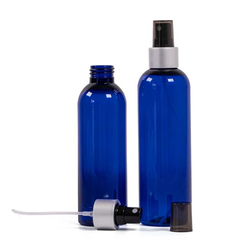 Plastová láhev modrá, černý sprej, stříbrná matná obruč, 250 ml