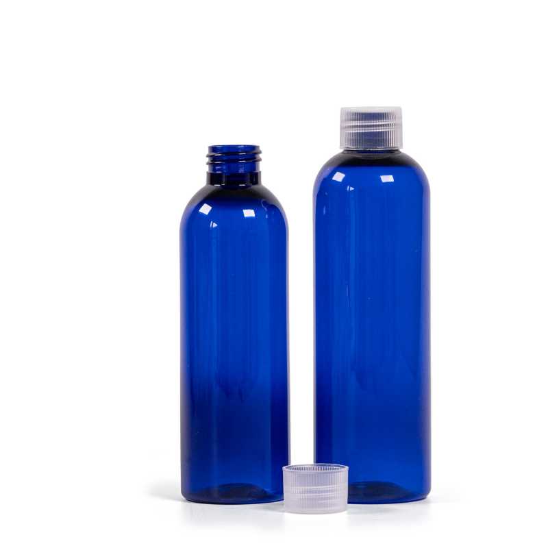 Plastová láhev modrá s průhledným uzávěrem, 200 ml