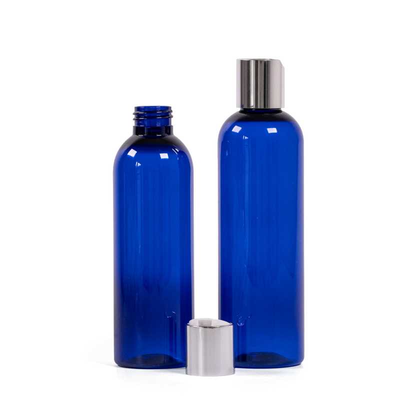 Plastová láhev, modrá, stříbrný flip top, 250 ml