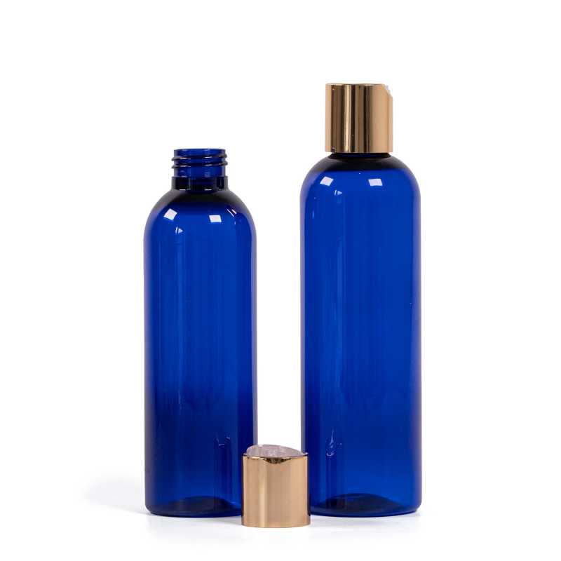 Plastová láhev, modrá, zlatý flip top, 200 ml