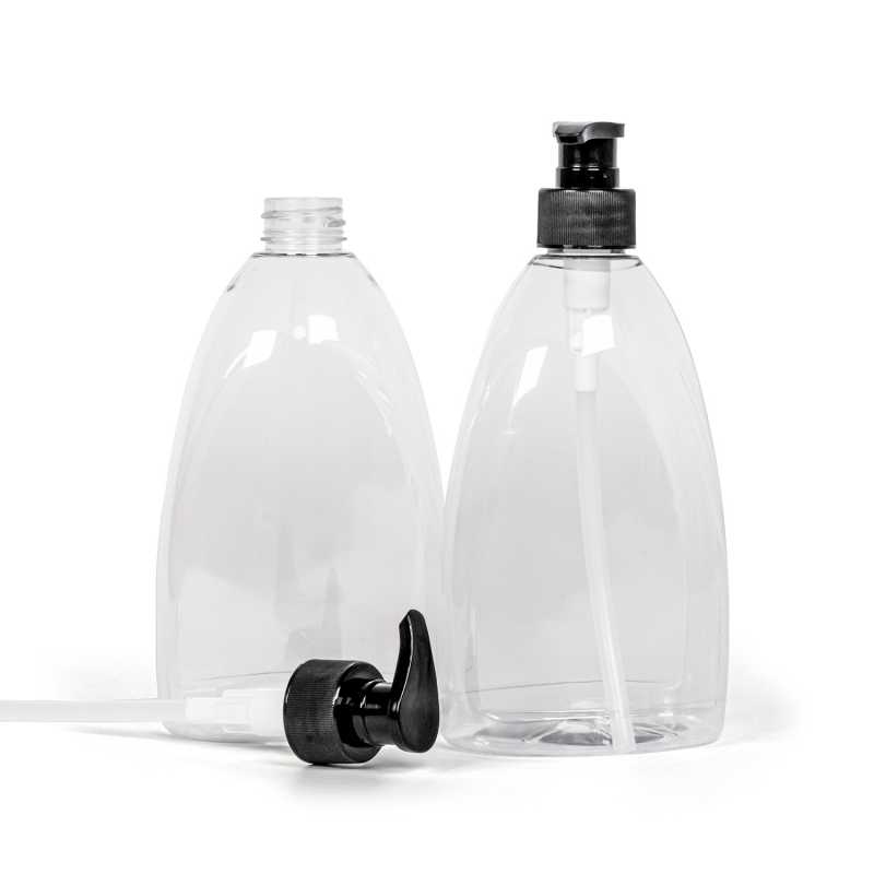 Plastová láhev na mýdlo, průhledná, 500 ml, plastová pumpička, černá