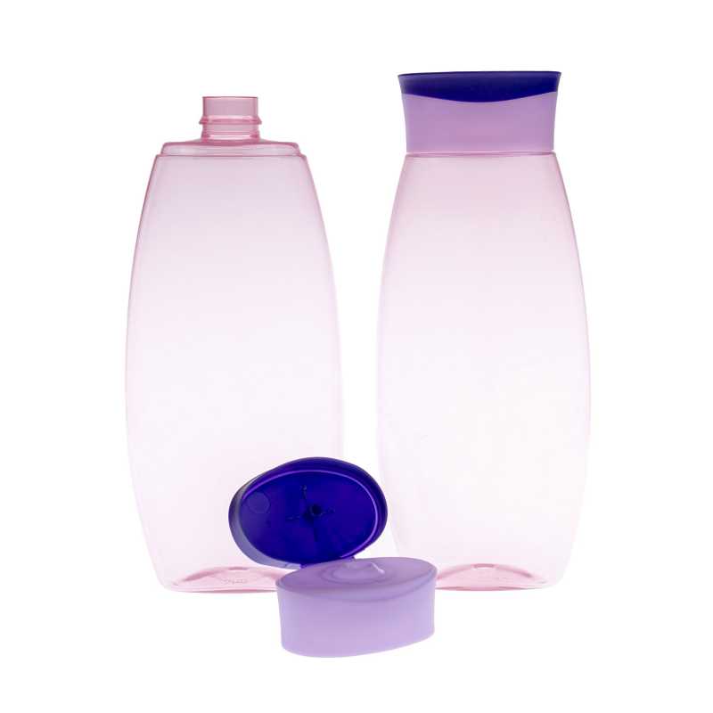 II. TŘÍDA - láhve mohou mít na povrchu mírné škrábance. Plastová láhev plochého tvaru průhledné světle růžové barvy, která se kombinuje s nar