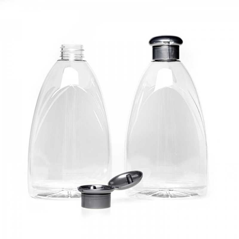Plochá průhledná plastová láhev , ideální pro uskladnění různých tekutin a gelů, čisticích prostředků, tekutých mýdel, antibakteriálních gel