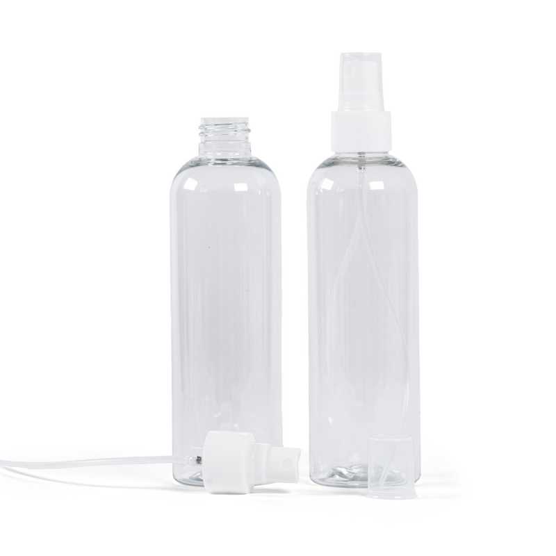 Plastová láhev, průhledná, bílý rozprašovač 250 ml