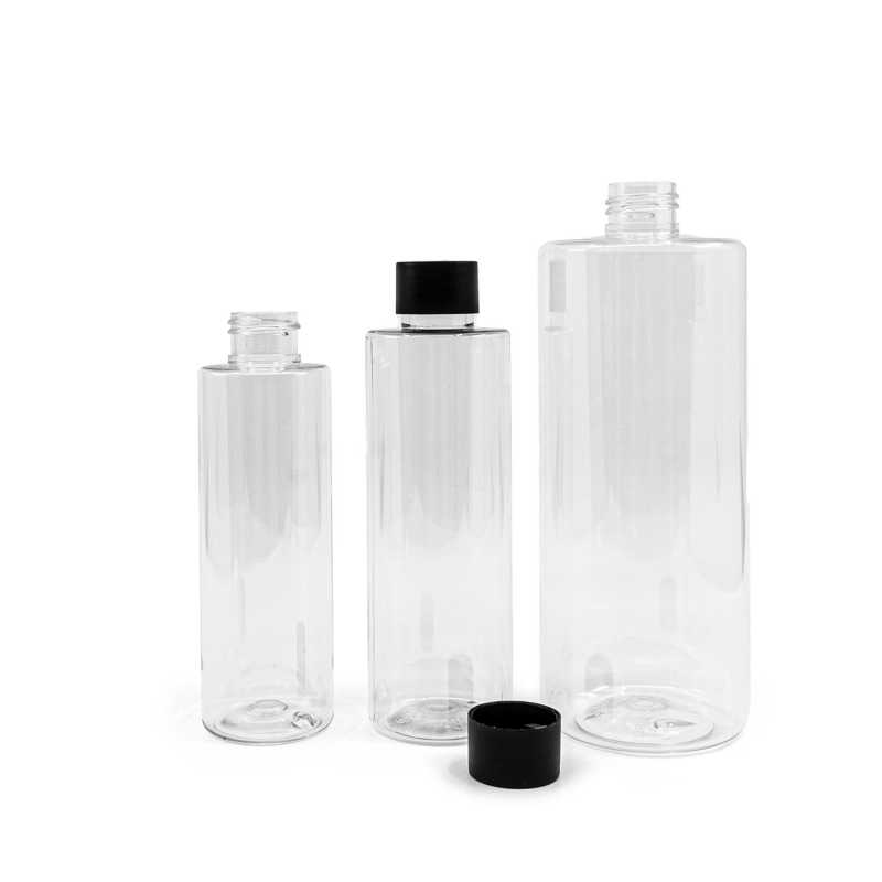 Plastová láhev, průhledná, černé víčko, 200 ml