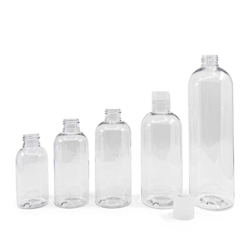 Plastová láhev průhledná, zaoblená, disc top průhledný, 100 ml