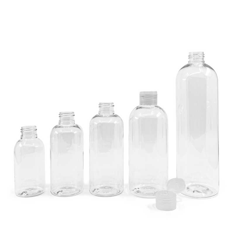 Plastová láhev průhledná, zaoblená, flip top průhledný, 100 ml