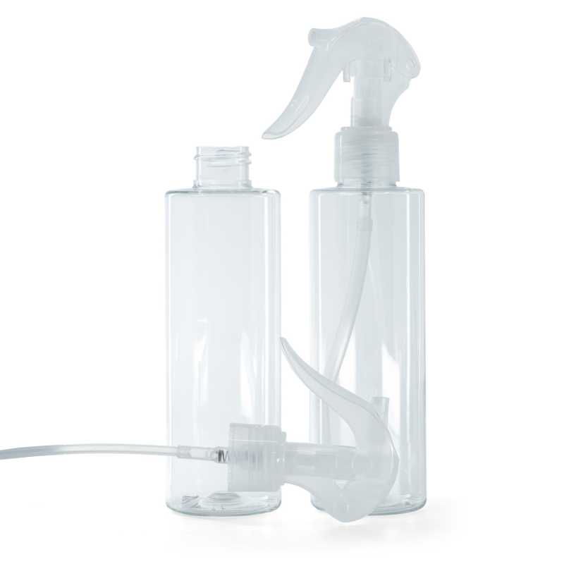 Plastová láhev průhledná, průhledný pákový rozprašovač, 200 ml