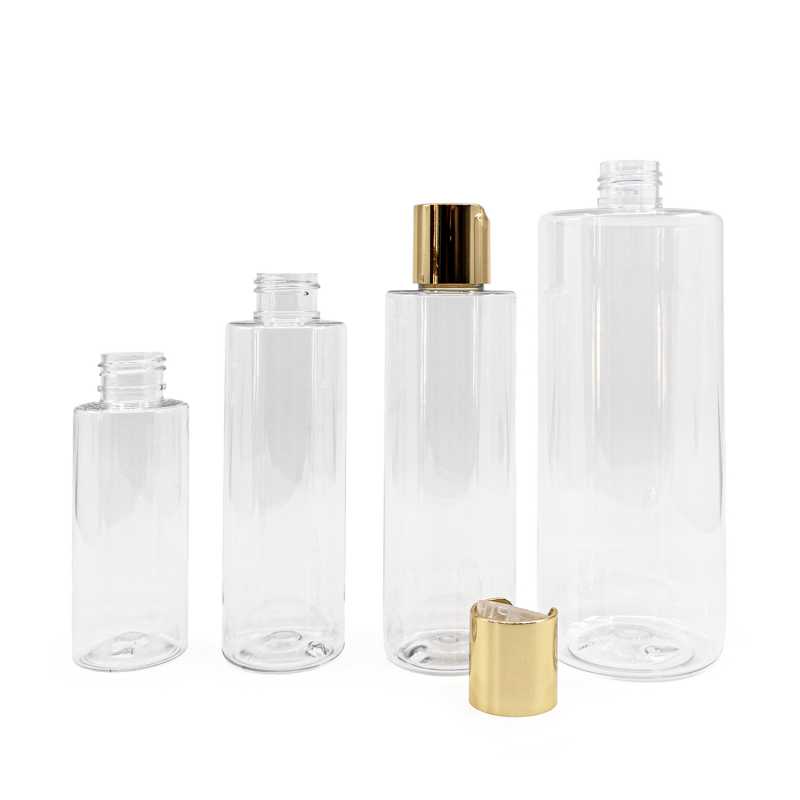 Plastová láhev průhledná, zlatý disc top, 200 ml