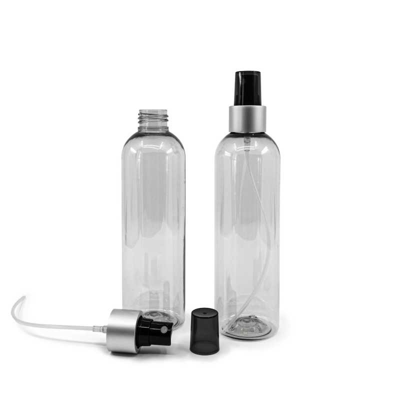 Recyklovaná plastová láhev, černý sprej, stříbrná matná obruč, 250 ml