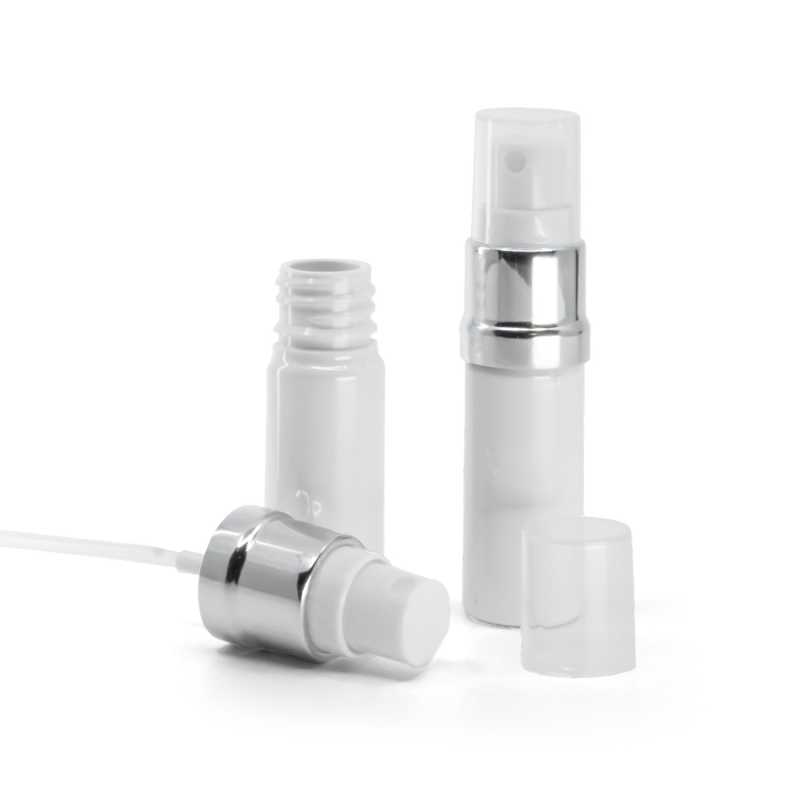 Plastová lahvička, lékovka, bílá, bílo-stříbrný rozprašovač, 10 ml
