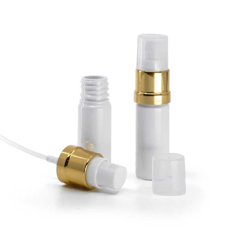 Plastová lahvička, lékovka, bílá, bílo-zlatý rozprašovač, 10 ml