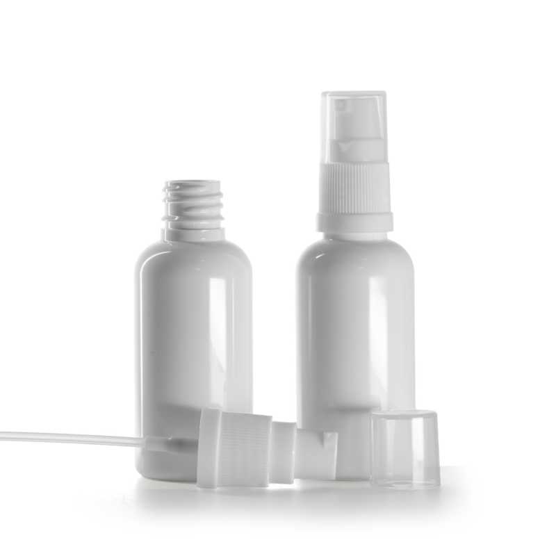 Plastová lahvička, lékovka, bílá, bílý dávkovač, 50 ml