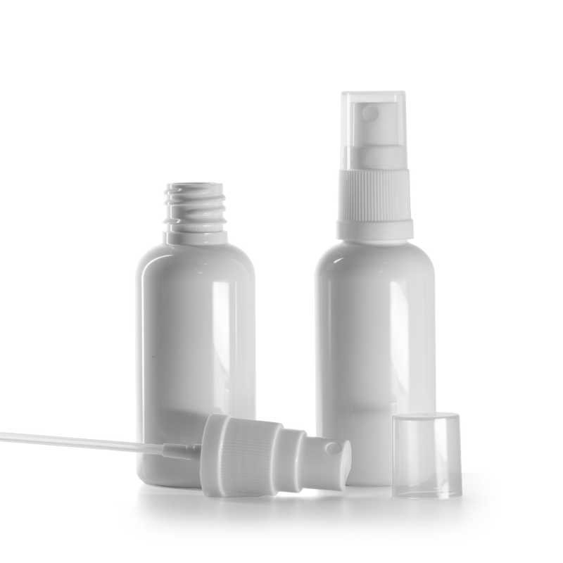 Plastová lahvička, lékovka, bílá, bílý rozprašovač, 50 ml