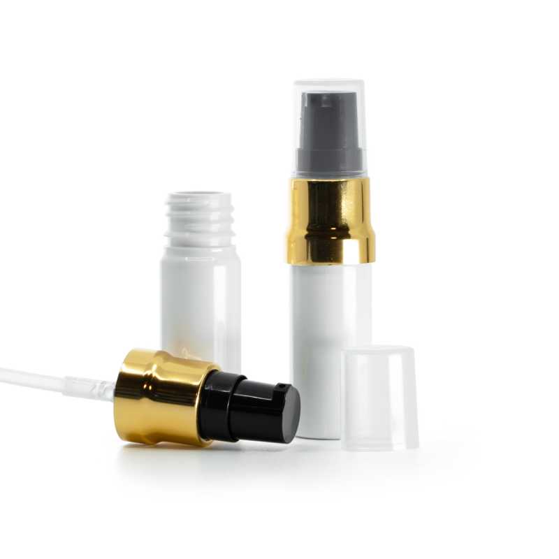 Plastová lahvička, lékovka, bílá, černo-zlatý dávkovač, průhledný vrch, 10 ml