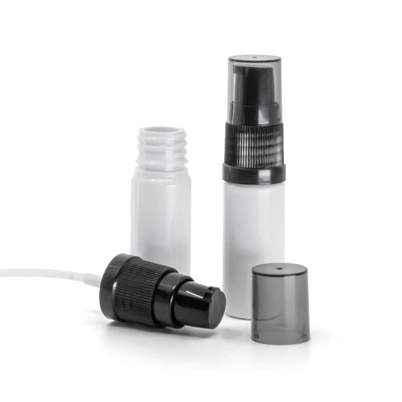 Plastová lahvička bílá, černý dávkovač krémů s dýmovým krytem, 10 ml
