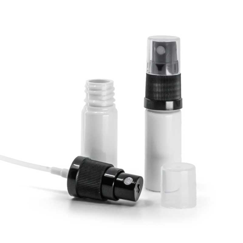 Plastová lahvička, lékovka, bílá, černý rozprašovač, 10 ml